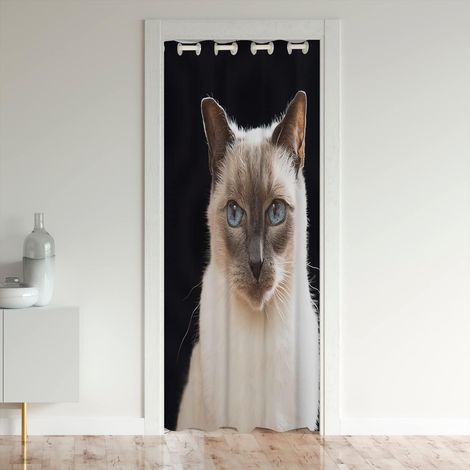 Chat Rideau de Porte 106x203cm Chats Rideaux Interieur Salon Chambre Cute Chaton Rideaux de Chambre Animaux Rideau Occultant Chat Cadeaux pour Amants Blanc Noir - 106L X 203H cm (1 Panneaux) (1/5)
