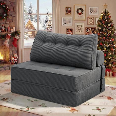 Faltbares Schlafsofa 3-in-1 Schlafsessel mit Kissen, Anthrazit Grau 100cm (1/5)