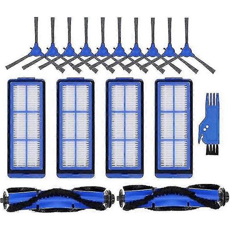Pièces de rechange pour aspirateur robot Eufy Robovac 11s Max, 15c Max et 30c Max : brosses latérales, filtres et brosse rotative.