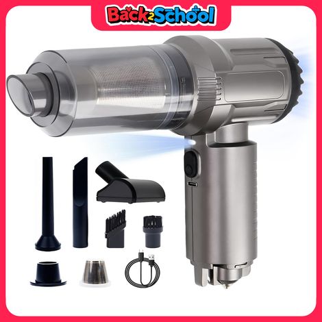Aspirateur Voiture Sans Fil 6 en 1 Multifonction avec Coupe-Ceinture et Marteau Brise-Vitre, Mini Nettoyeur 12000Pa (1/5)