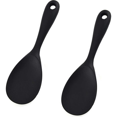Cuillère de service - Riz - Silicone et acier inoxydable - 2 pièces - Ustensiles de cuisine noirs (1/5)