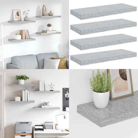 Étagères murales flottantes 4 pcs gris béton 60x23,5x3,8 cm MDF - Étagères Murales - Étagères Flottantes - Décoration Murale - Rangement Mural - Meubles Déco - Home & Living
