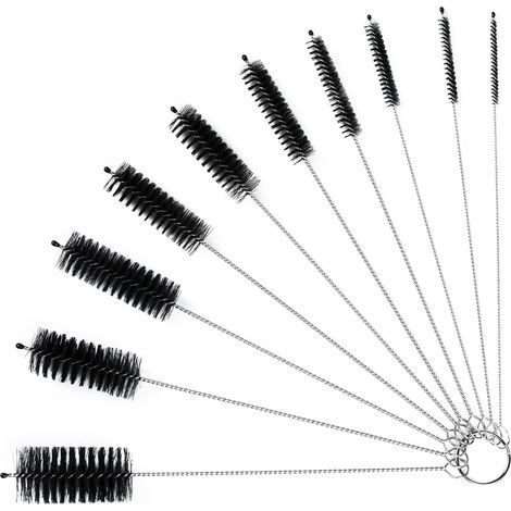 Ensemble de 10 goupillons de nettoyage pour pailles, 20 cm de long, pour bouteilles d'eau, gobelets à bec, tuyaux et tubes, noir. (1/3)
