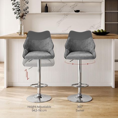 WOLTU 2pcs Bar Stools henille+PU Dining stools Armrest Swivel Bar Chairs Height adjustable Breakfast Kitchen-Grey (1/5)