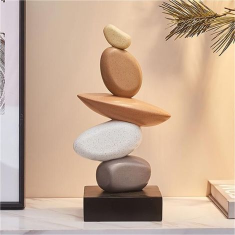 Sculpture En Pierres Empilées - Décoration Intérieure Abstraite En Résine Pour Bureau Bibliothèque Et Meuble Tv - 1 Pièce (1/5)