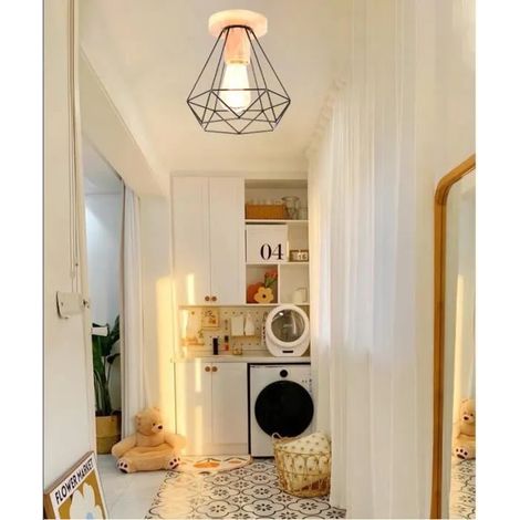 Plafonnier Industriel Couloir Noir E27 Lustre Plafonnier Vintage en Cage Fer designe Simple Deco Style Edison pour Salon (1/4)
