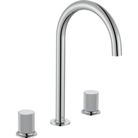 ROCA A5A3E3FC00 NU Grifo Bimando Lavabo con Manetas de Repisa Maneta Stripes Cromo - ref: A5A3E3FC00