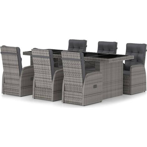 Ensemble Table et Chaise de Jardin Salon de jardin 7 pcs avec coussins Résine tressée Gris 95960 (1/5)