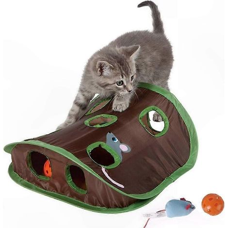 Kitten Folds and Plays – Intelligente 9-Loch-Puzzlematte mit Maus und Bällen für Kleintiere, faltbares interaktives Katzenspielzeug (1/4)