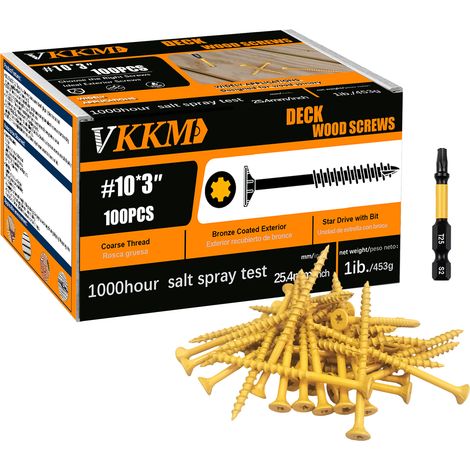 Tornillos para madera amarillos, 100 unidades n.° 10 x 3 pulgadas - Fijaciones para madera maciza, para jardín/cobertizo, roscas profundas, para aficionados al bricolaje y profesionales (1/5)
