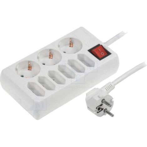 Multiprise blanche avec rallonge 1.5m - parafoudre - 9 prises 230VAC 16A (1/2)
