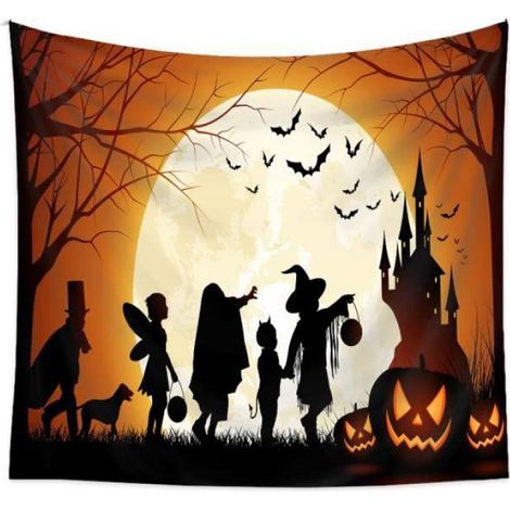 1 Tapisserie Halloween, Polyester 130x150cm, Impression HD, Décoration Murale Intérieur Extérieur (1/4)