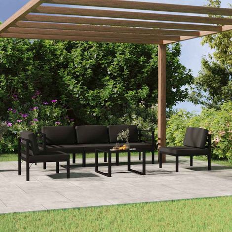 vidaXL Set muebles de jardín 6 pzas y cojines aluminio gris antracita (1/5)