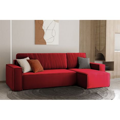 Ecksofa Schlafsofa Sofa MARIS Stoff Rot Ottomane Rechts (1/4)
