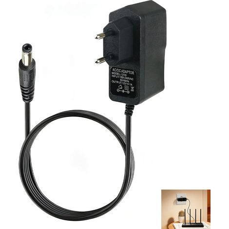 Adaptateur d'Alimentation Universelle 12V 1A 12W, 1m Adaptateur Secteur 12V AC DC 100–240V, Fiche Jack 5.5 x 2.5mm, Transformateur pour Bandes LED, Box TV, Routeur, Caméra IP, Équipements Électronique (1/5)