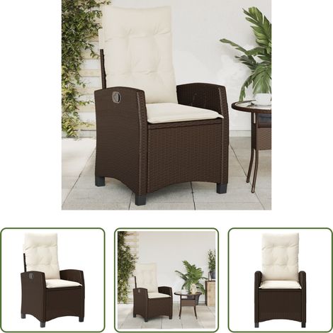 Gartensessel -  Gartensessel Verstellbar mit Kissen Braun Poly Rattan (1/5)