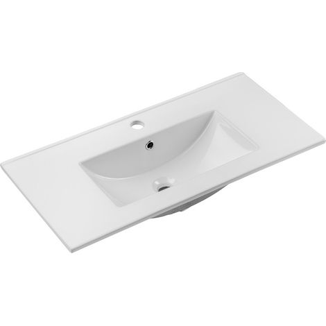 Einbaubecken FLOW 80 cm Keramik weiß glänzend rechteckiges Design