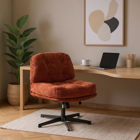 Meuble Cosy Chaise de Bureau Ergonomique Fonction d'inclinaison Siège Pivotant Hauteur Réglable en Velours Côtelé sans roulettes Capacité 120 kg Rouge (1/5)