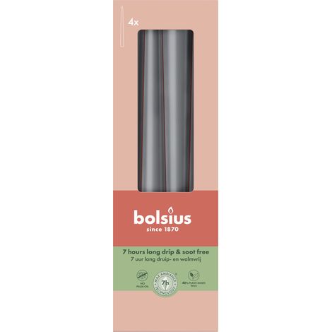 Bolsius Spitzkerzen grau 24,5 cm Ø 2,4 cm 4 Stück