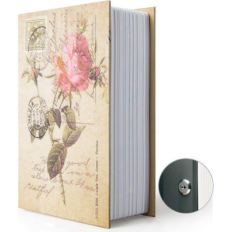 Coffre-fort livre à serrure à clé avec rangement caché, boîte discrète de style dictionnaire pour objets de valeur et argent liquide, rose