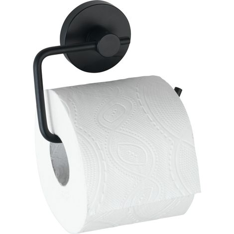 WENKO Vacuum-Loc® Toilettenpapierhalter Milazzo Schwarz, WC-Rollenhalter, Befestigen ohne bohren, Schwarz, Stahl schwarz