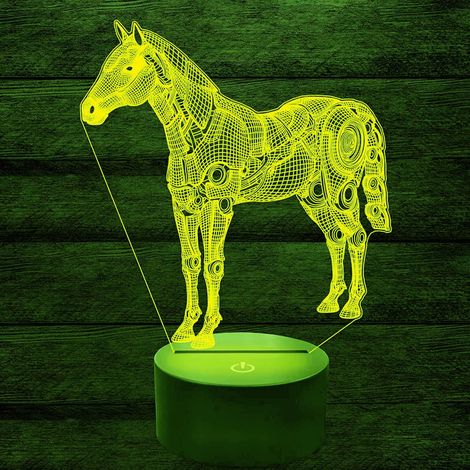 Veilleuse 3D Cheval LED Illusion 7 Couleurs Changeantes Interrupteur Tactile Lampe de Table Décoration Cadeau d'Anniversaire Base en Acrylique Câble USB Jouet (1/5)