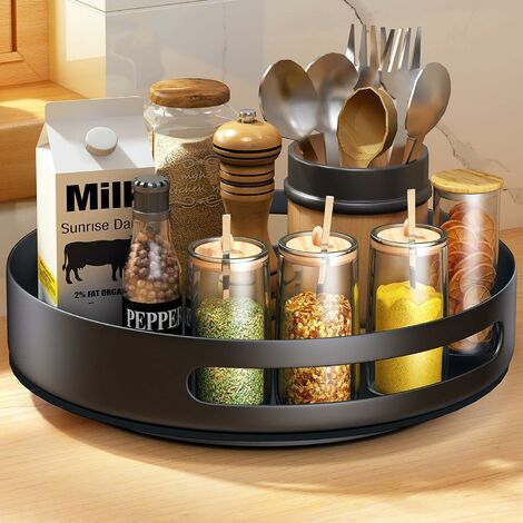 Plateau Tournant, Lazy Susan Métal En Acier Tournant Etagere A Epices, Plateau Tournant Epices Placard Cuisine Pour Cuisine Epices Rangement, Rangement Placard,30cm, Noir (1/5)