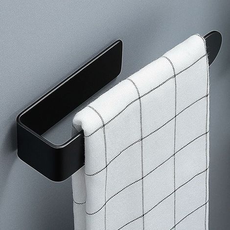 Porte-Serviettes Salle de Bain Mural, Anneau Ouvert Auto-Adhésif, Inoxydable Noir 20cm (1/5)