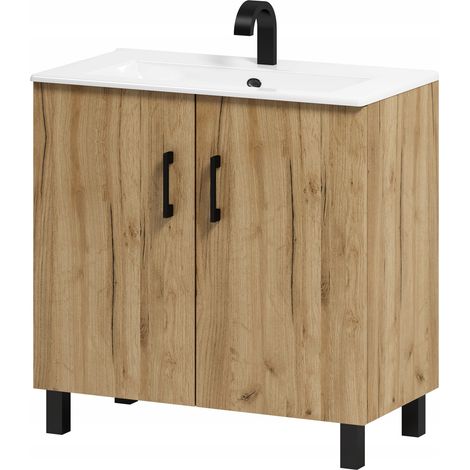 Viki 80 Badezimmerschrank mit Waschbecken, Gold Craft Eiche (1/5)