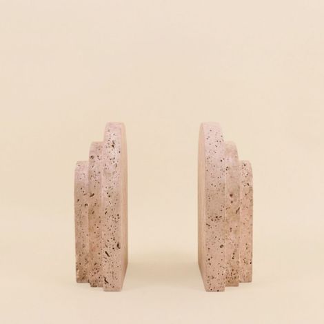 Set de 2 serre-livres imitation travertin forme arche