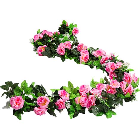 Plantas artificiales de vid rosa (230 cm), 4 paquetes de flores de vid artificiales para bodas, fiestas en casa y decoraciones artísticas de jardín. (1/5)