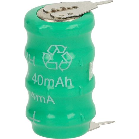 vhbw Pilas botón, tipo de batería V40H (NiMH, 40mAh, 4.8V) -Columna con 4 celdas, 2 pines conexión de impresión, recargable