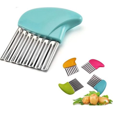 Tagliapatate ondulato, strumento per tagliare alla francese, affettatrice per patatine, taglia patate, tritatutto ondulato per frutta e verdura, coltello in acciaio inossidabile, casuale (1/4)