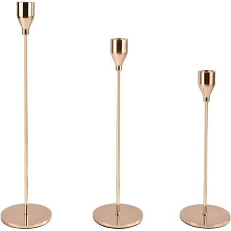 Bougeoirs (lot de 3) de tailles différentes (33/28/24 cm), candélabres, décoration de table pour la Saint-Valentin, Noël, un mariage ou un anniversaire. (1/3)