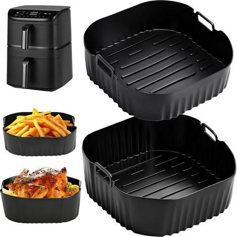 Silikon-Heißluftfritteusenform (6,5 l & 4,3 l), 2-teiliges flaches Heißluftfritteusen-Zubehör für Cosori TurboTower Pro 10,8 l Doppelstapel, wiederverwendbares Heißluftfritteusen-Zubehör, Küchentablet (1/5)
