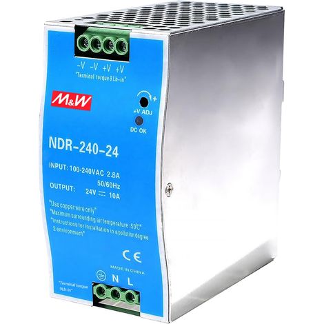 Bloc d'alimentation à découpage pour rails DIN 24 V 240 W Entrée 100-240 V AC 2,8 A Sortie DC 24 V 10 A Plusieurs fonctions de protection Largement utilisé Modèle industriel (1/5)