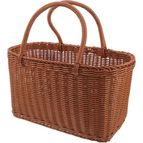Panier de pique-nique en rotin synthétique avec poignée, sac de cueillette rustique en osier pour les légumes, rangement pour le pain et les fruits, pour la récolte du jardin (1/3)