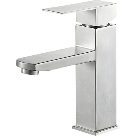Square Basin Mixer Tap, Hot and Cold Water Faucet, Stainless Steel Bathroom Mixer Tap (Inlet Pipe Not Included) (1/5)