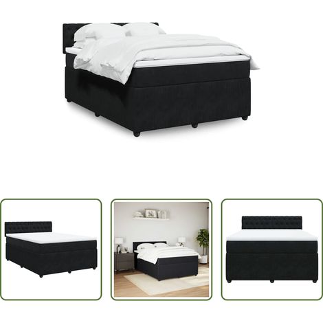 vidaXL Matelas à ressorts ensachés - Sommier à lattes de lit avec matelas Noir 140x190 cm Velours (1/5)