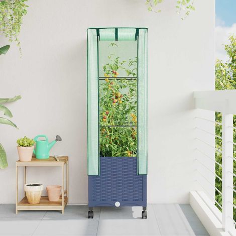 vidaXL Gartenplanter mit Gewächshausabdeckung und Rädern Blaugrau PP (1/5)