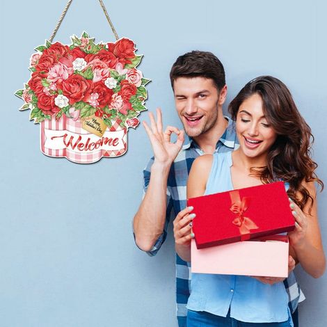 Panneau En Bois - Décoration Murale Pour La Saint-Valentin - Motif Bouquet De Roses - Panneau Accrochable - 1 Pièce (1/5)