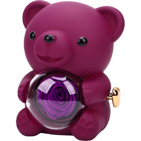 Ours mignon avec rose éternelle séchée, boîte rotative violette pour mariages, anniversaires, enterrements de vie de jeune fille (1/5)