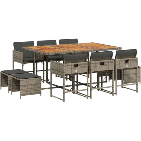 Maison Exclusive - 11-tlg. Garten-Essgruppe mit Kissen Grau Poly