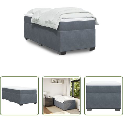 vidaXL Surmatelas -  Sommier à lattes de lit et matelas Gris foncé 90x200 cm Velours (1/5)