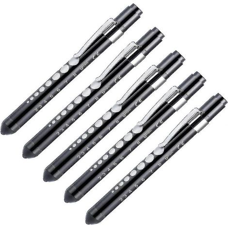 Lampe stylo LED porte-bonheur avec jauge pupillaire et détecteur de règle - Lampe torche tactique médicale pour infirmières et médecins (lot de 5) (1/5)