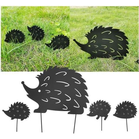 4 Garten-Deko-Stücke, Niedliche Metall-Igel-Zierstäbe, Hohles Design für Tiere, Niedliche Patio-Eisenkunst