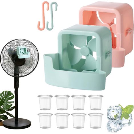 2pcs Support Pain de Glace Ventilateur, Bac à Glaçons Pour Ventilo (Vert et rose)  2 Pièces Porte Glace Accrochable avec Crochet. Système de Rafraîchissement Rapide pour Maison Bureau Terrasse Balcon. (1/5)