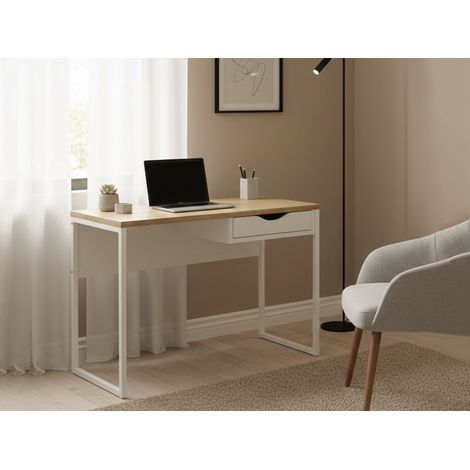 Dmora - Schreibtisch Agave, Mehrzweckschreibtisch, Bürotisch für PC, Eckschreibtisch, 110x48 h77 cm, Weiß (1/5)