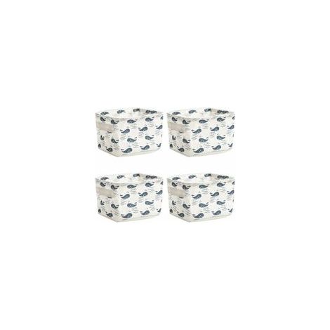 Lot de 4 mini paniers de rangement en tissu lin, pliables, pour bureau, étagères, jouets, maquillage – (1/5)