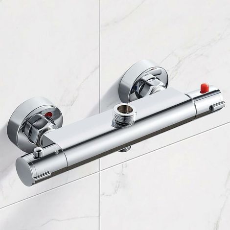 VURAHOME - Mitigeur thermostatique argent chauffe-eau électrique chaud et froid installation encastrée robinet de douche thermostatique en cuivre complet 23cm (1/5)